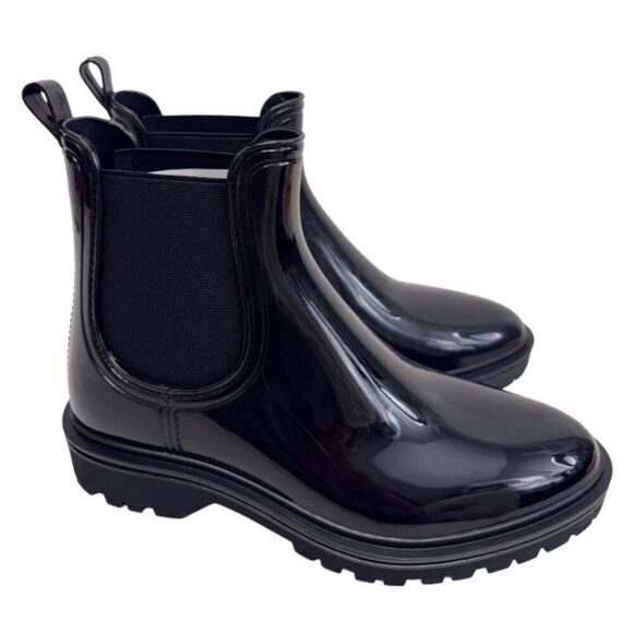 INC Boots Size 8‎ Black Pull On Chelsea Style Black Rain Boots NEW - Picture 1 of 12
